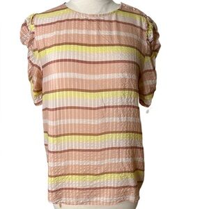 Sézane Multicolor Striped Silk Short-Sleeve Blouse – Size 36 EU / 6 US